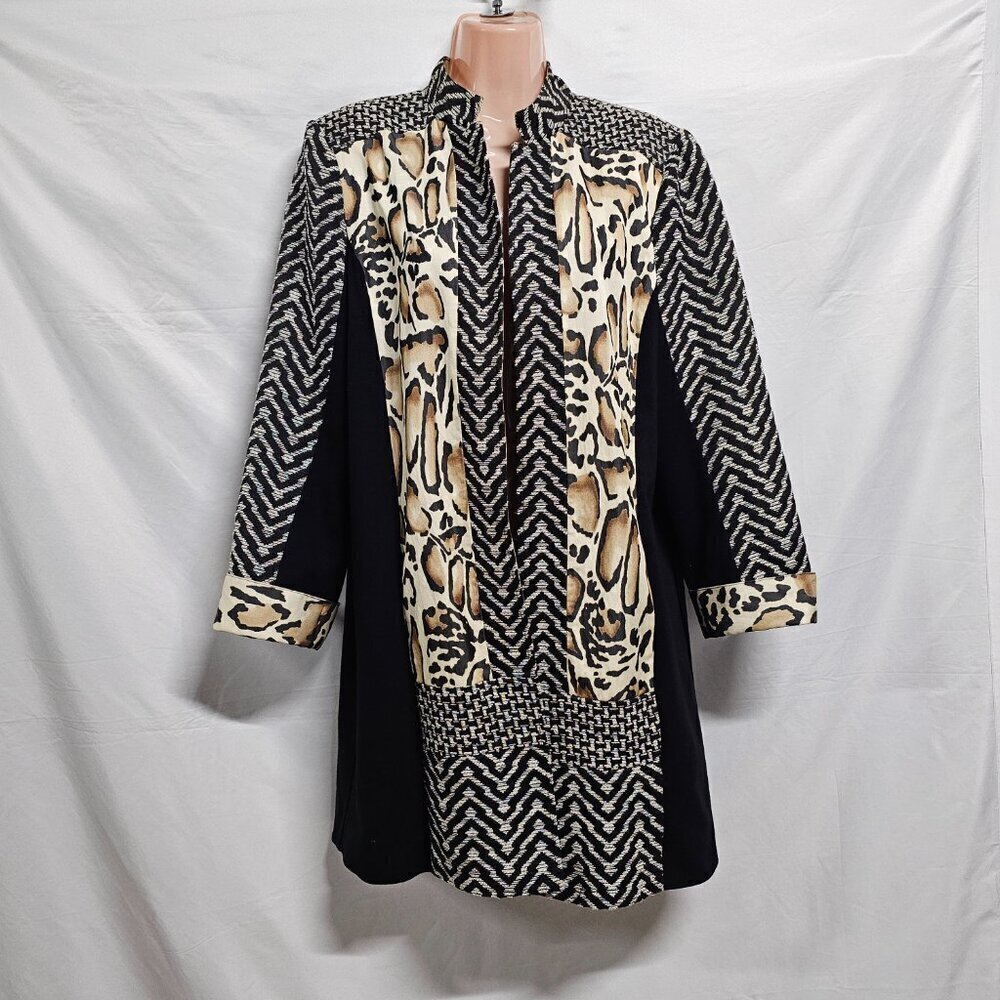 Chico's Open Coat Jacket Women Size 2 Animal Print Tapestry - Picture 10 of 13